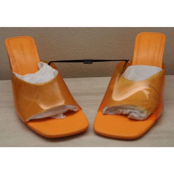 Bershka Women's Sz 9 Bright Orange Clear Detail  Square Toe Wedge Mules - Picture 8 of 12